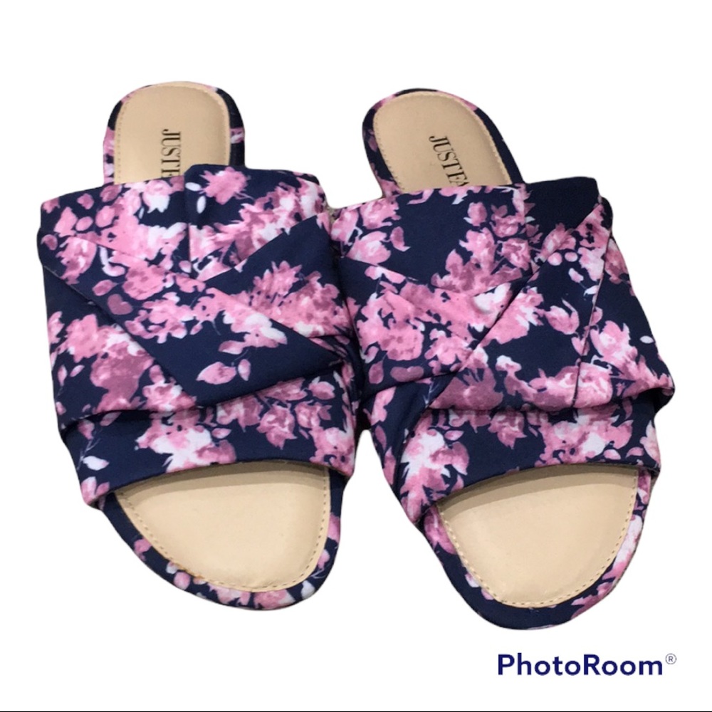 JUSTFAB blue & purple floral flats size 8